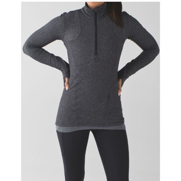 Lululemon Kanto Catch Me 1/2 Zip Herringbone Heathered Black Black Slate… - Picture 2 of 13